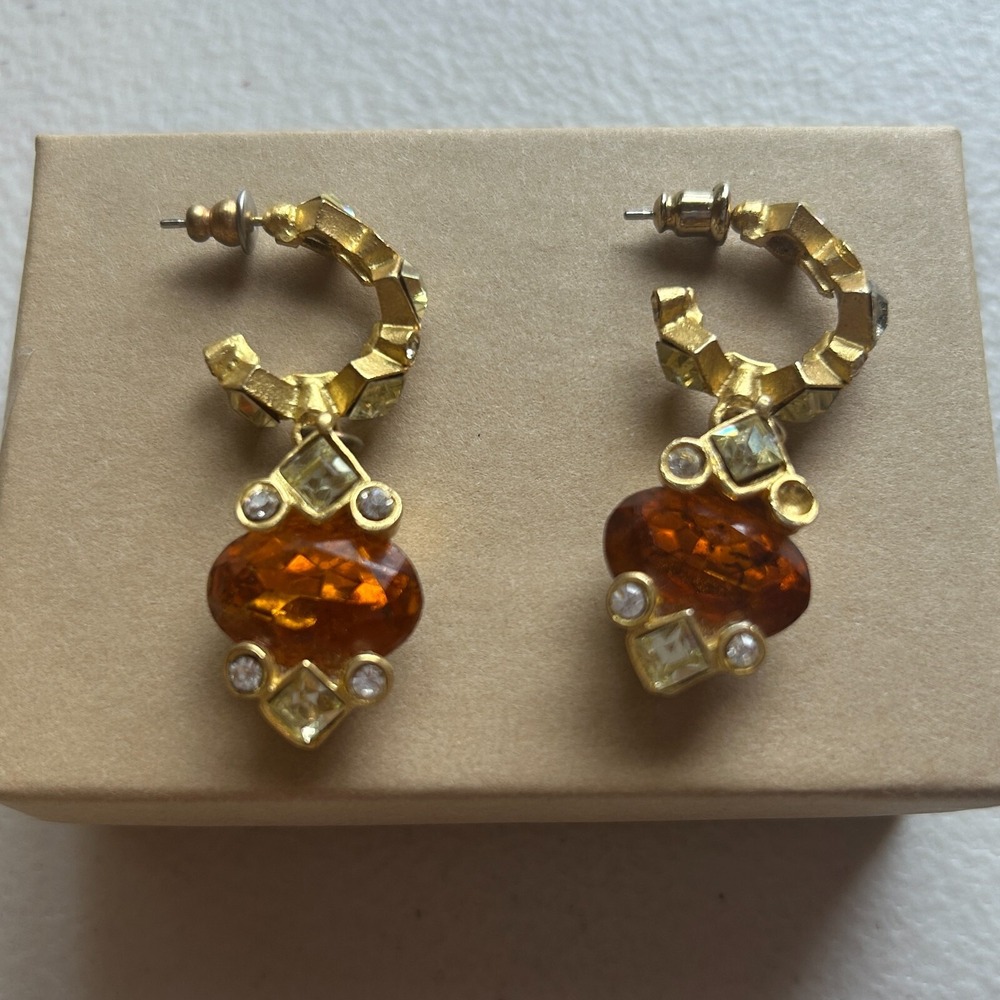 Roxanne Assoulin earrings clip on runway citrine color rhinestone statement WOW!